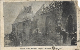 ghoy-lessines-incendie-de-leglise-saint-medard-en-1915-etat-voir-scan-rare