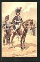 Kuenstler-AK-sign-L-Geens-Belgique-Gendarmes-belgischer-Kavallerist-mit-Gewehr-auf-seinem-Pferd