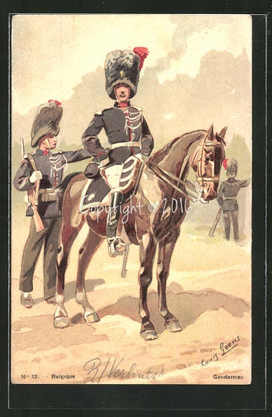 Kuenstler-AK-sign-L-Geens-Belgique-Gendarmes-belgischer-Kavallerist-mit-Gewehr-auf-seinem-Pferd.jpg