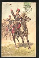 Kuenstler-AK-sign-Louis-Geens-Armee-Belge-belgische-Kavalleriesoldaten-in-Uniform