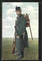 AK-Genie-Tenue-de-route-belgischer-Pionier-in-Uniform-mit-Gewehr-und-Tornister