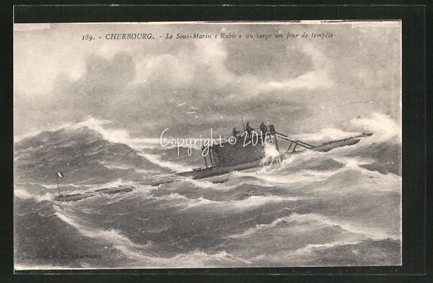 AK-Cherbourg-Franzoesisches-U-Boot-Rubis-im-Sturm.jpg